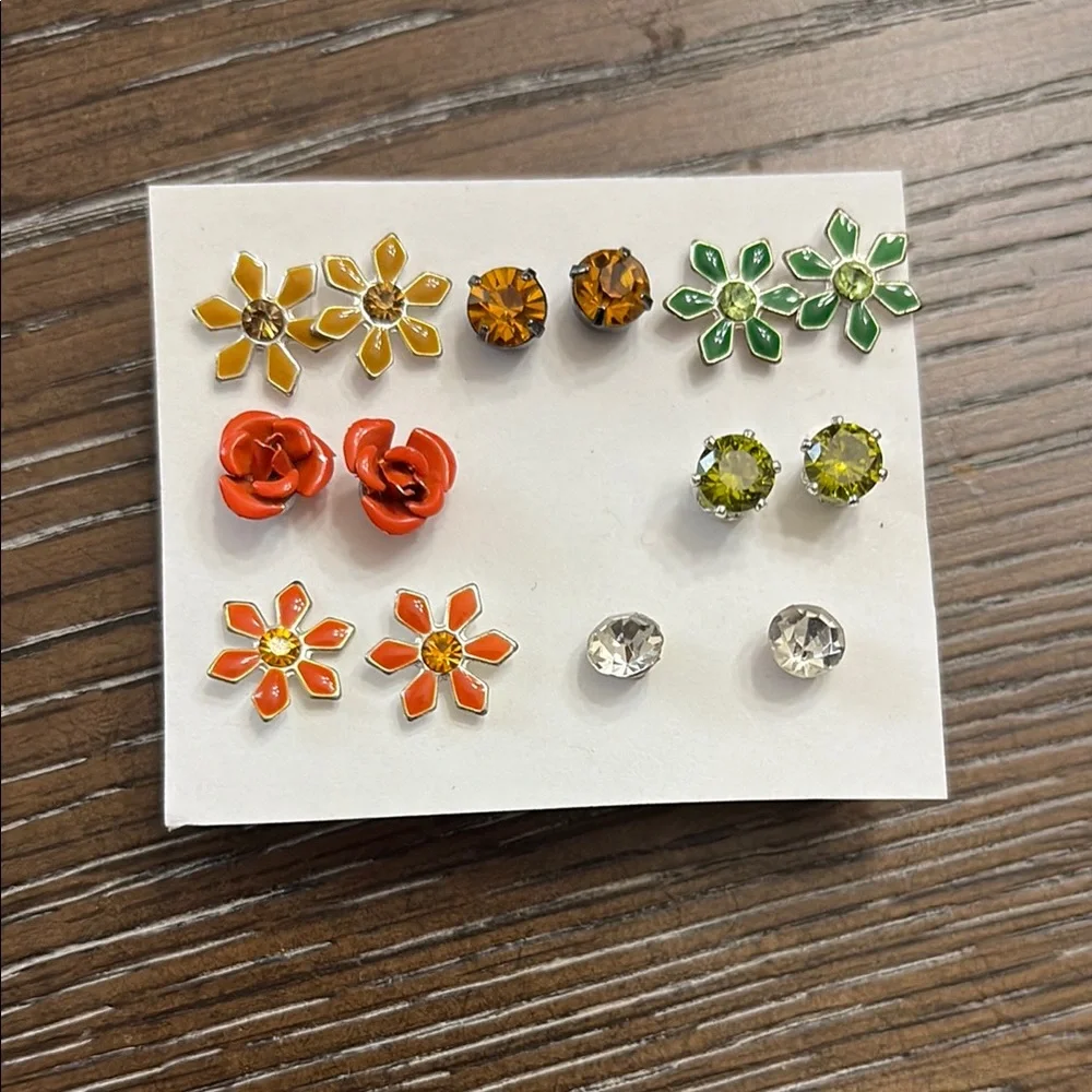 Orange & green pierced earring set,  7 pair